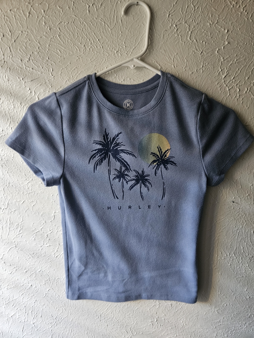 Womens Xs Hurley Dusty Blue Palm-Print Baby Tee